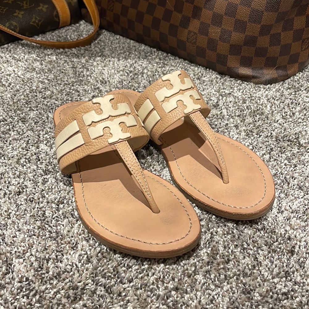 Tory Burch Tan and Cream Sandals